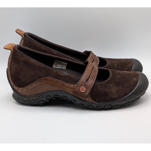 Merrell Plaza Bandeau Espresso Womens 6.5M Suede Leather Mary Jane Wedges Shoes - Picture 2 of 7
